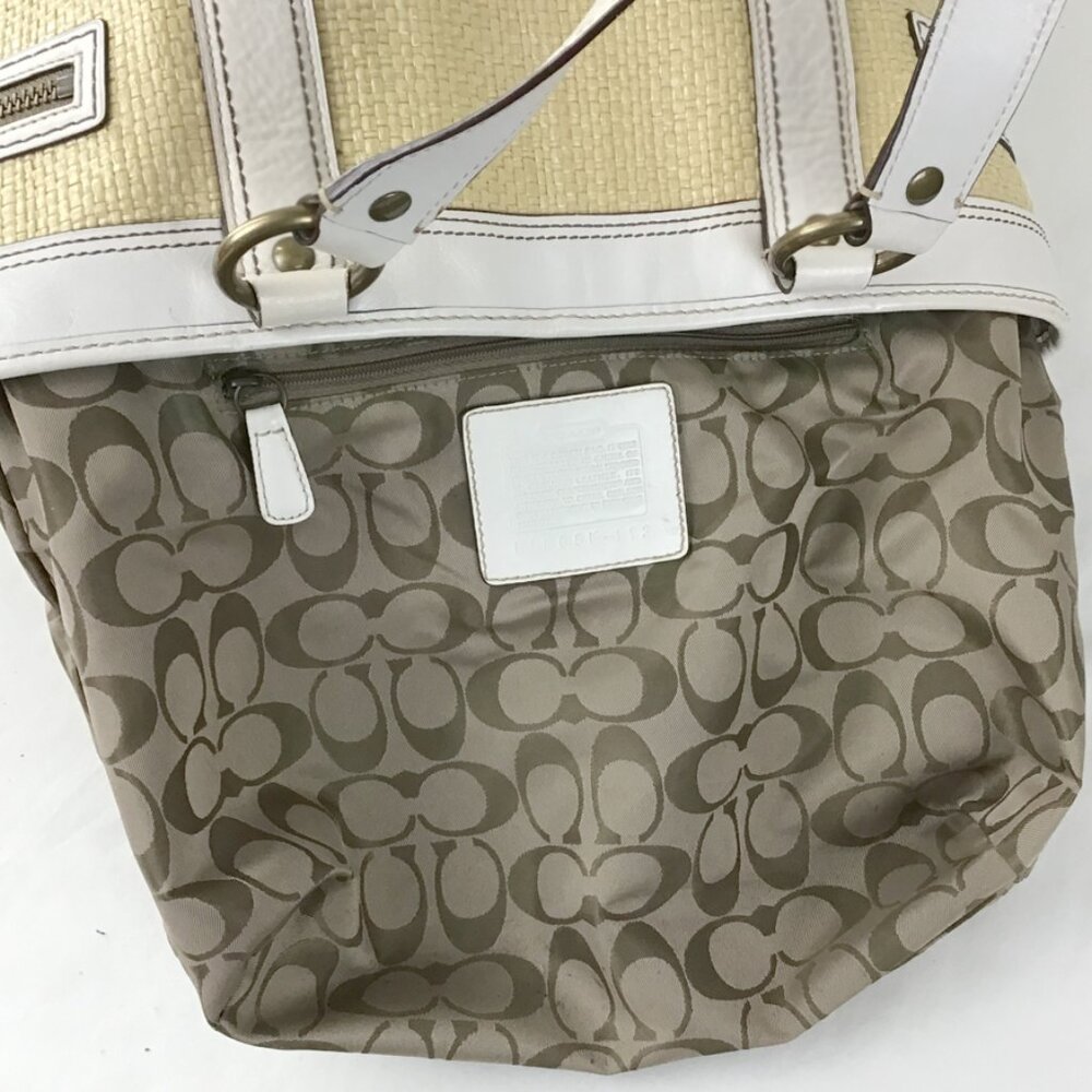 Coach Legacy Vintage White & Straw Satchel Tote Handbag - Picture 9 of 14